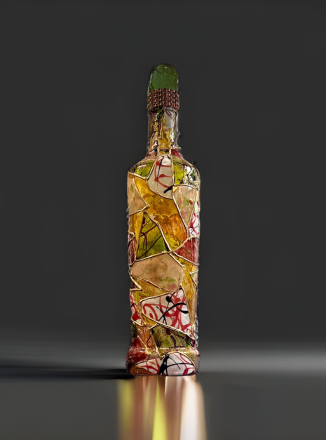 A bottle with a floral design on it