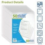 A stack of 5 0 sheets of clear plastic sheet protectors.
