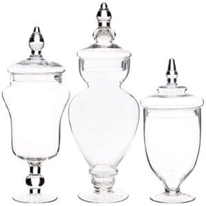 Three clear glass jars are shown with lids.
