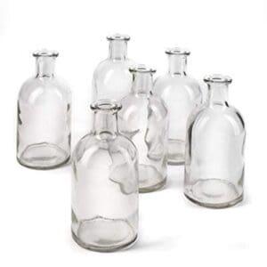 Serene Spaces Living Bud Vases, Apothecary Jars, Decorative Glass Bottles, Centerpiece for Wedding Reception, Mini Flower Vases, Small Medicine Bottles for Home Decor (Clear, Set of 6)