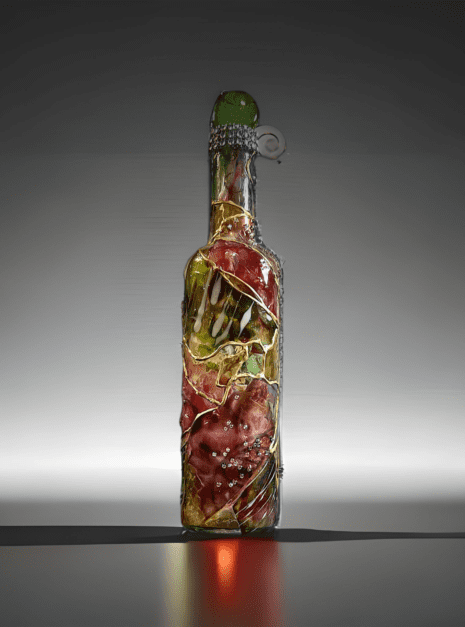 A bottle of food on top of a table.