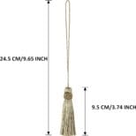 Gold tassels with dimensions marked, measuring 24.5 cm in total height and 9.5 cm in the tassel portion.