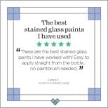A testimonial graphic featuring a quote about the best Gallery Glass Paint Most Popular Kit, enclosed in a rectangular frame with decorative corners.