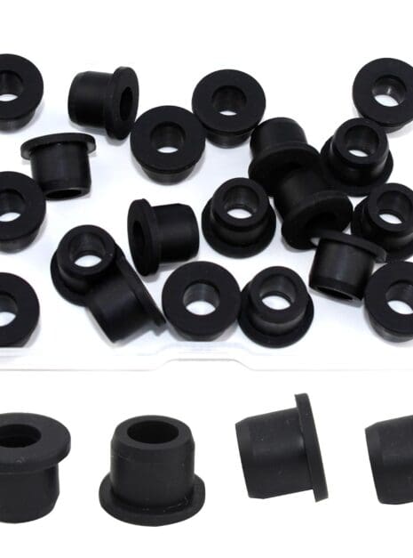 A group of black rubber parts sitting next to each other.