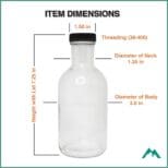 A bottle with the measurements of each item.