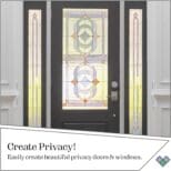 A picture of a door with the words " create privacy !" written on it.