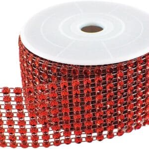 A roll of Bling Ribbon Red partially unrolled on a white background.