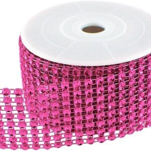 A roll of Bling Ribbon Fushia on a white background.