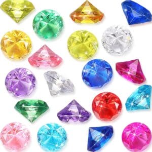 Assorted Gems 1.5” in various shapes, including round and triangular, displayed on a white background.