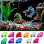 A fish tank with many different colored rocks