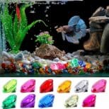 A fish tank with many different colors of water