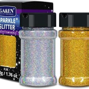 Holographic Ultra Fine Glitter 50g Silver+50g Gold Fine Glitter 100g/3.52oz Sparkle Glitter Powder for Resin Tumbler Project and Craft Iridescent Glitter for Nail Art and Body Makeup