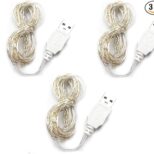 Three USB LED light strips with white wiring coiled neatly.