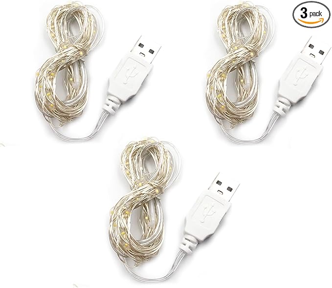 Three USB LED light strips with white wiring coiled neatly.