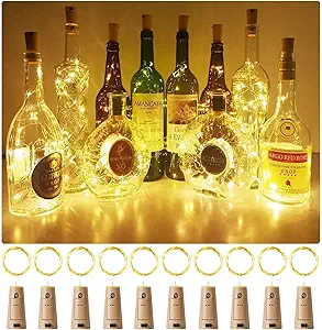 Aluan Wine Bottle Lights with Cork, Christmas Lights 10 Pack 20 LED Mini Fairy String Light, Waterproof Battery Operated Cork Lamp for Liquor Bottles Party Bar Wedding Table Decoration, Warm White