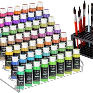 7-Layer Acrylic Craft Paint Storage & Brush Holder, Miniature Hobby Paint Bottle Rack for Model Paints, Small Airbrush Nail Polish Supply Holder, Clear Alcohol Ink Display Organizer