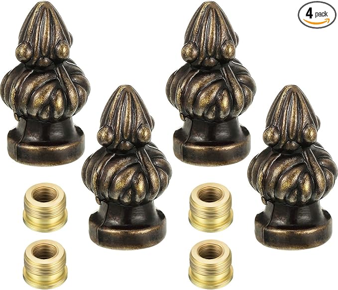 Decorative finials with brass inserts, ideal for curtain rods or furniture.