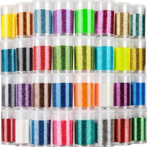 LEOBRO Glitter, 32 Colors Fine Glitter for Crafts, Resin, Body Hair Face Nail, DIY Party Decorations, Arts and Crafts