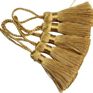 Makhry Tassels 20pcs 4.3 Inch Handmade Silky Floss Mini Tiny Craft Tassels with 2-Inch Cord Loop and Small Chinese Knot for Earrings, Souvenir, Bookmarks, DIY Craft Accessory,Tags (#47Champagne)